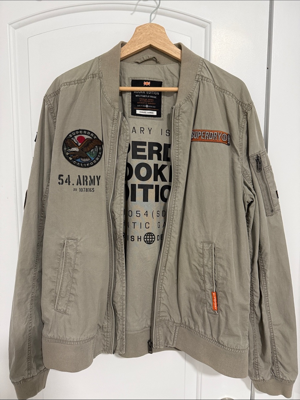Superdry Men's Olive Bomber Jacket with Military Patches